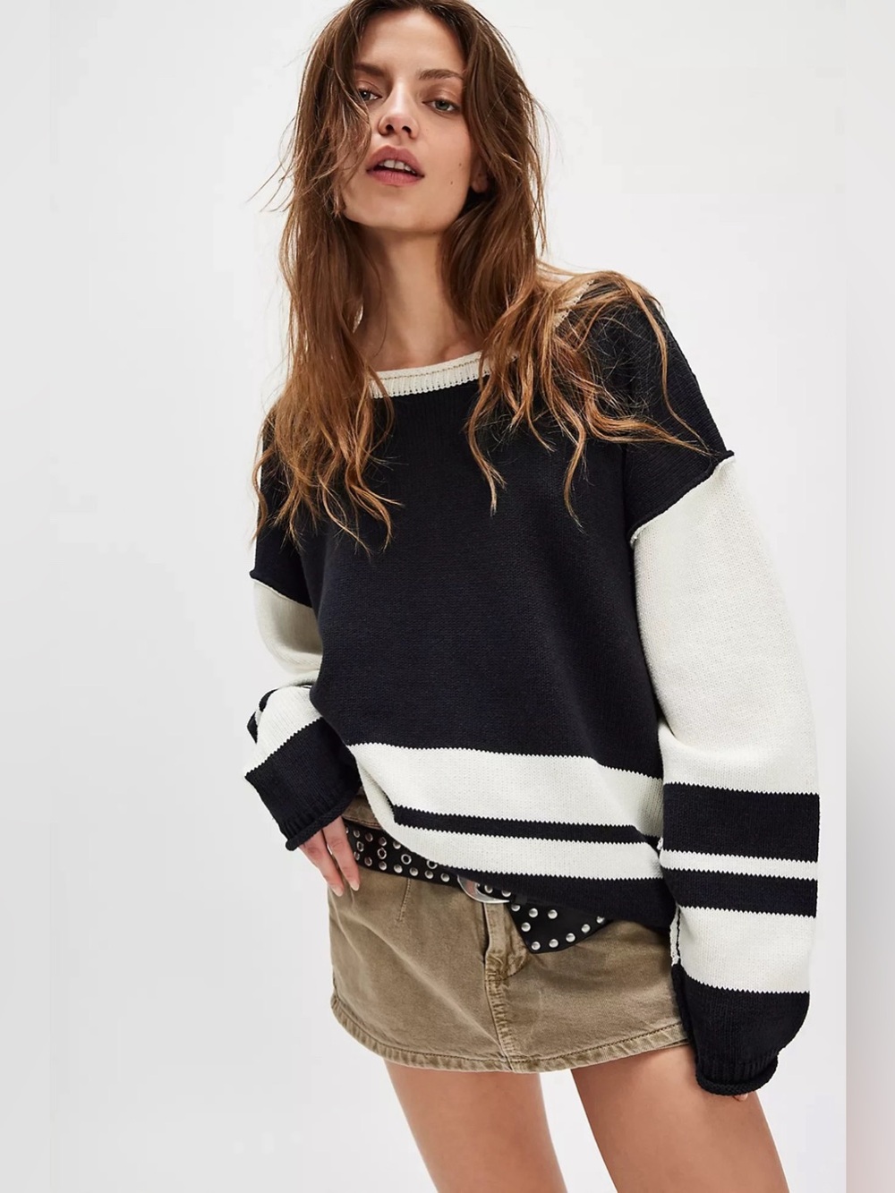 NEW Free People We The Free Ella Colorblock Roll-Neck Knit Sweater Size M